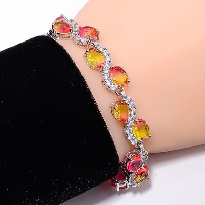 Bi-Colour Tourmaline, CZ 925 Sterling Silver Adjustable Bracelet 7-8'' B13233