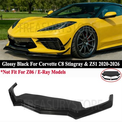 For Corvette C8 Z51 2020-2026 V2 Style Gloss Black Front Bumper Lip Splitter Kit