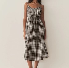 NWT DÔEN Leslie Dress Marilyn Gingham Size Large Midi Rayon Linen Blend