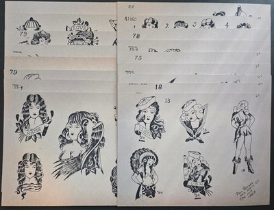 17 Sheets 1960's Paul Rogers, Vintage, Traditional Designs Tattoo Flash, Jax, FL