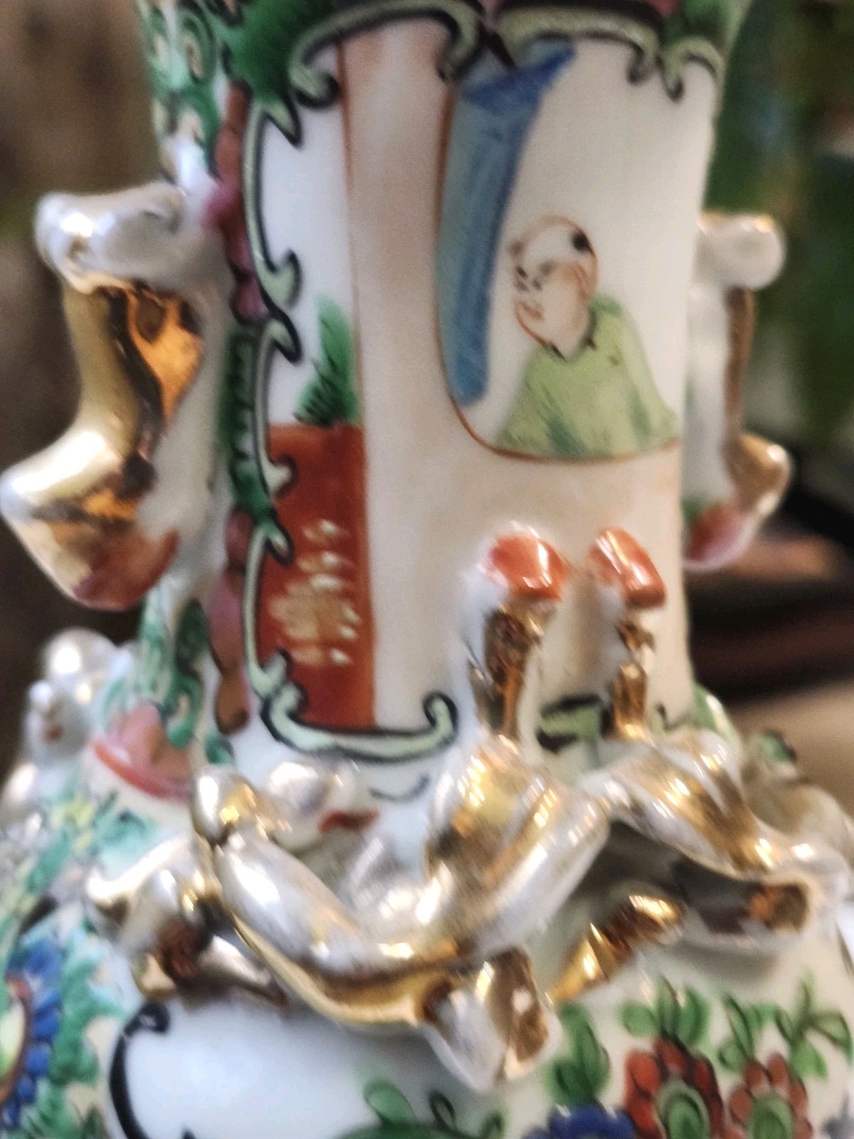 Antique Chinese Famille Rose Vase w/ Gilt Dragons 7.75" Hand Painted