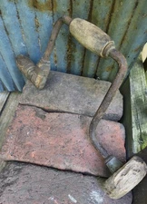 Vintage Manual Hand Crank Bit Drill Wood Knob & Grip - Old Tool Decor 13"