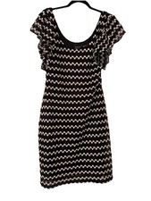 GUESS Black Ivory Crochet Chevron Flutter Sleeve Dress Lined Sz.14 Retails $138