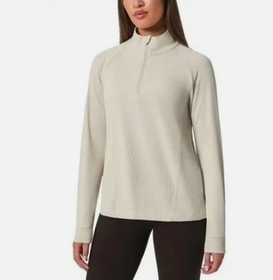 Mondetta Women's Active Ribbed 1/4 Zip Top, Beige, Size M