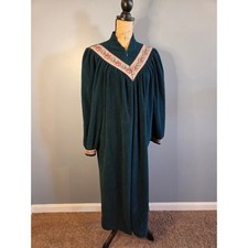 Vanity fair vintage velvet night gown green house coat floral 90s M