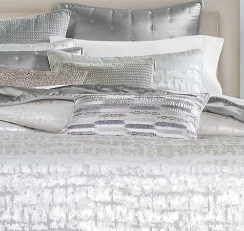 Hudson Park's "Woven Shibori" Euro Shams, Set Of 2, Silver Metallic, New!