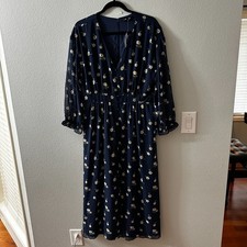 Madewell Floral Maxi Midi Dress Button Front Women's Size 12 Navy Blue
