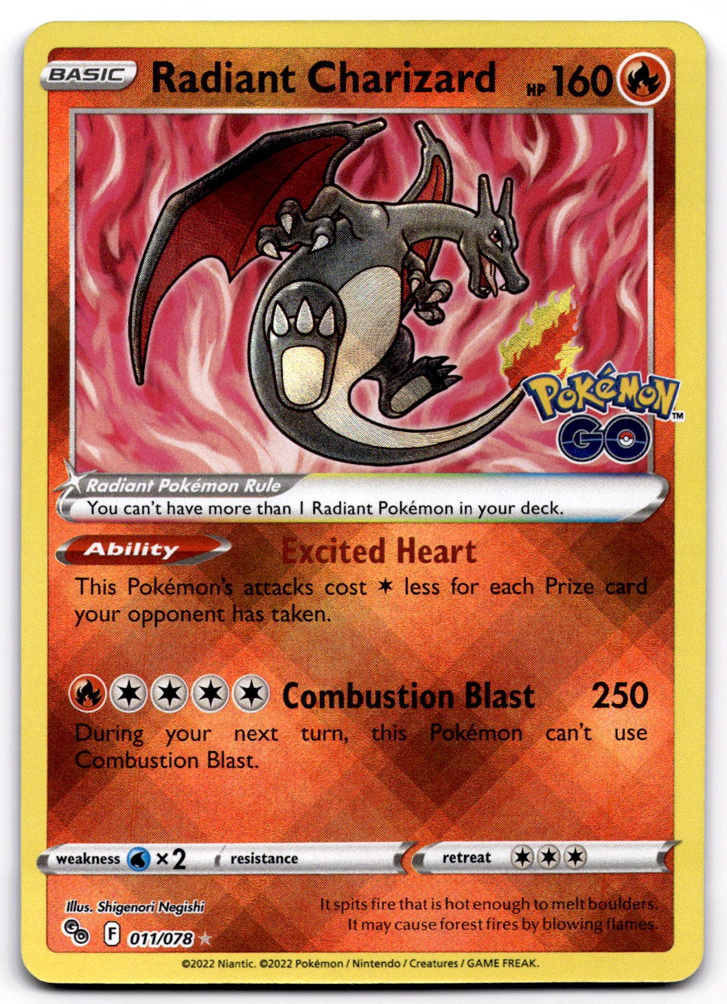 Radiant Charizard 011/078 SWSH Pokemon GO Radiant Rare Pokemon Card - NM