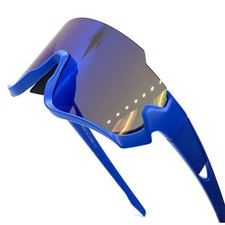Blue Shield Sunglasses Blue Mirrored Lens Sport Cycling Running Glasses UV400