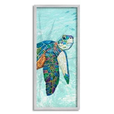 Sea Turtle Ocean Mosaic Style Collage Framed Wall Art, Design by Lisa Morales