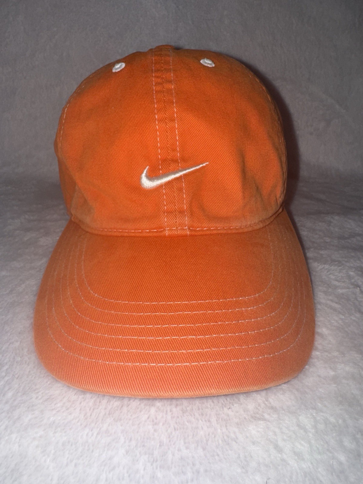 Vintage Nike Cap Hat Strapback Buckle Adjustable Orange Center Swoosh