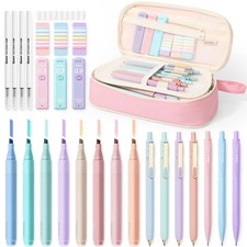 SUNEE Pencil Case with Supplies, 35PCS Aesthetic Stationery Set with Pastel H...