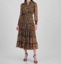 T Tahari Women's Brown Animal Print Tiered Maxi Dress Size XS