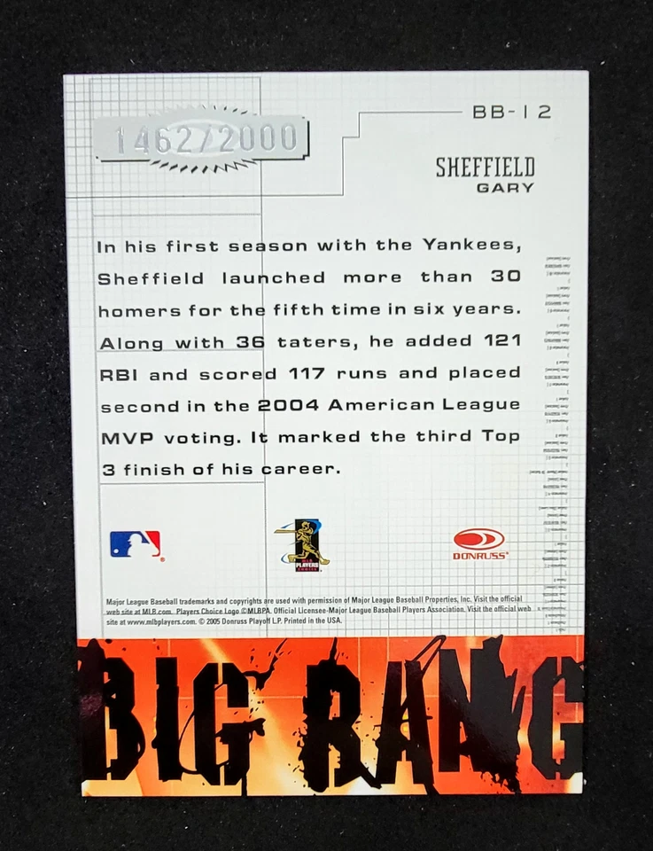2005 Donruss Leather & Lumber #BB-12 Gary Sheffield Big Bang #/2000 - Image 2 of 2