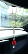 Car Mirror Hanging Decor Rearview Mirror Pendant Car Cascading Red Bead Crystals