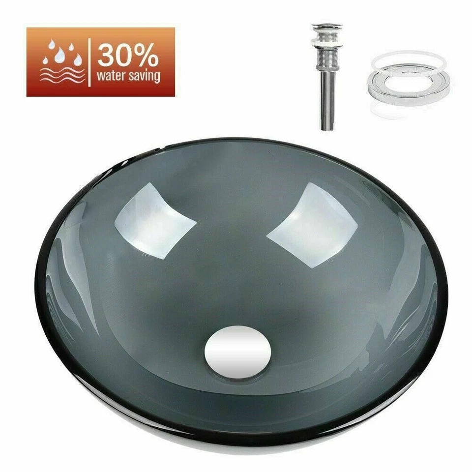 Juego emergente de grifo cromado lavabo lavabo recipiente de vidrio transparente gris para baño Foto 4 de 4