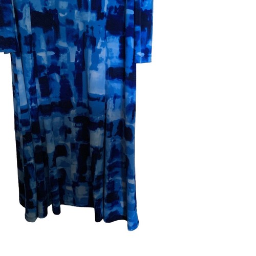 Vestido midi Susan Graver para mujer grande azul acuarela elástico hombro frío - Imagen 4 de 8