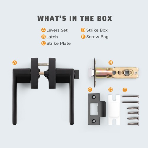 KNOBWELL New Black Door Handle Lever Lock Passage Privacy Dummy Function Square - Picture 8 of 67