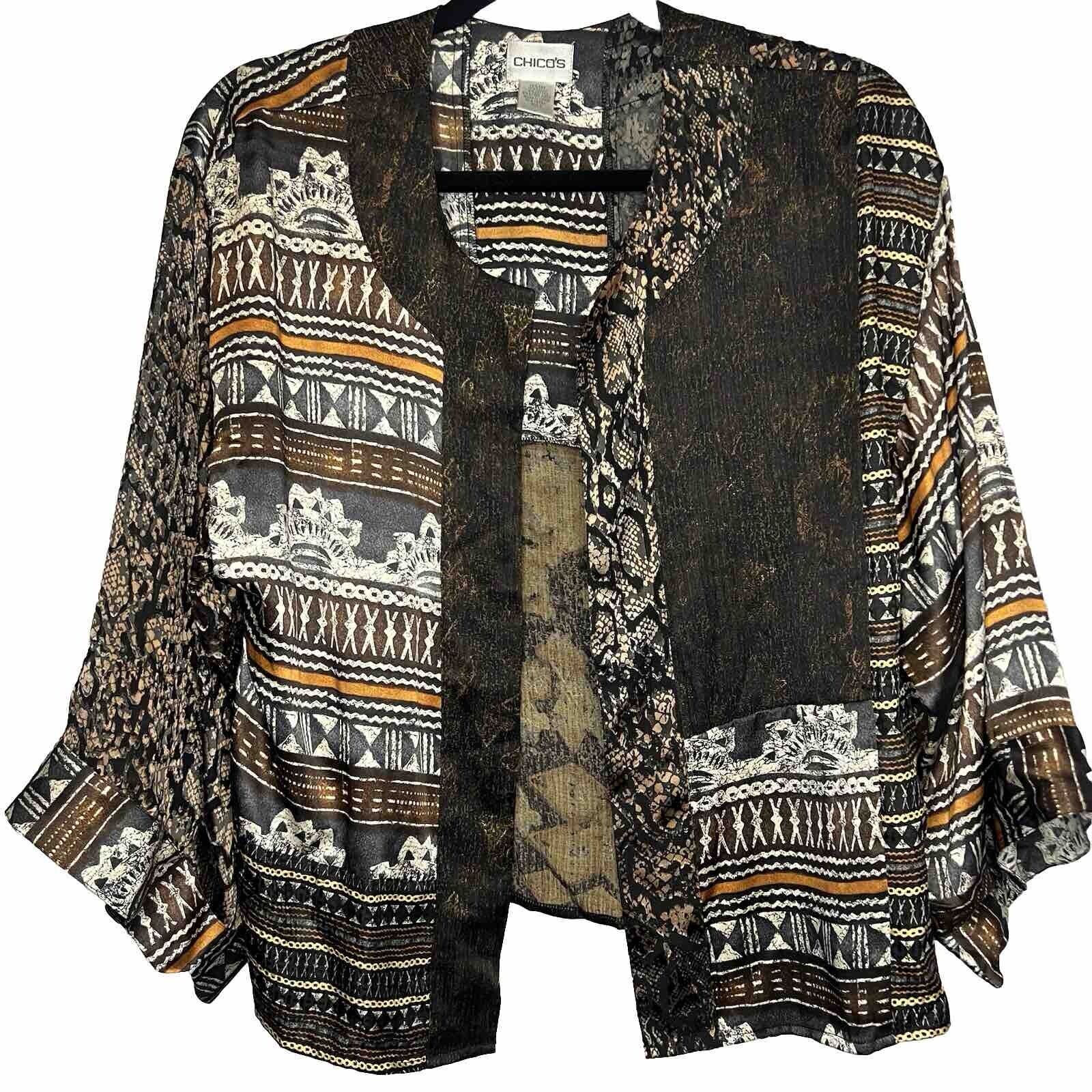 Chico’s Women's 0/Small Silk Blend Open Cardigan Cover Animal Print Mob Wife