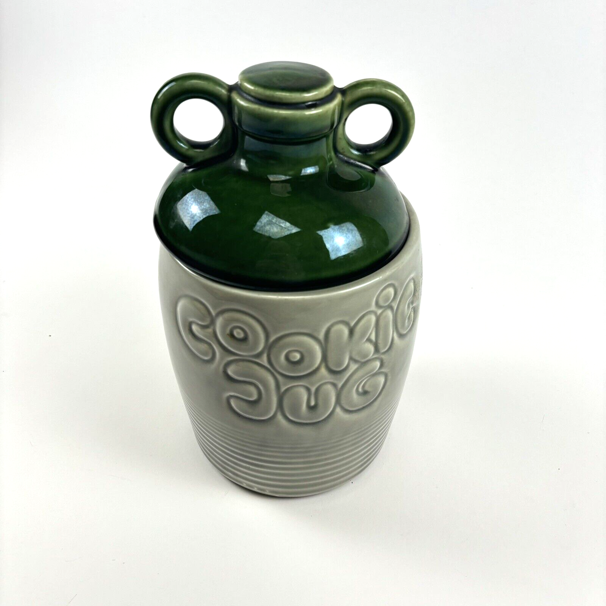 VTG 1950s McCoy USA Grey & Green Porcelain Cookie Jug Jar Cottage