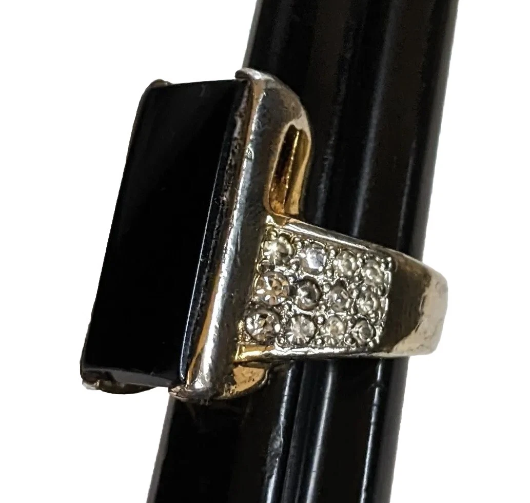 Vintage Panetta Sterling Shank Onyx Ring Gold Plated CZ sz 4.5 eBay