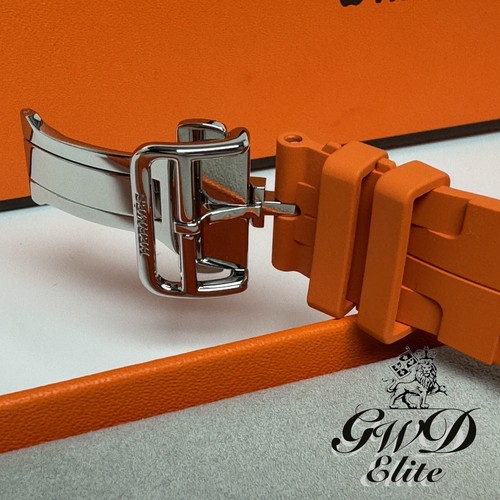 49mm Hermes Apple Watch Ultra 2 Kilim Orange Rubber Deployment Custom Polished - Picture 4 of 12