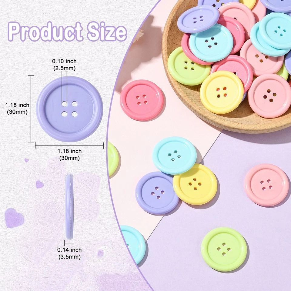60x Flat Round 4-Hole Acrylic Button for Sewing Craft Cloth Dress Closures Decor - Image 3 of 4