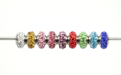Edelstahl Strass Rhinestone Rondelle 10-10,5x6mm Perlen Großlochperlen Auswahl