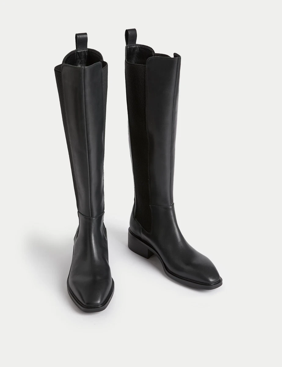RRP 125 M S COLLECTION Womens Leather Chelsea Flat Knee High