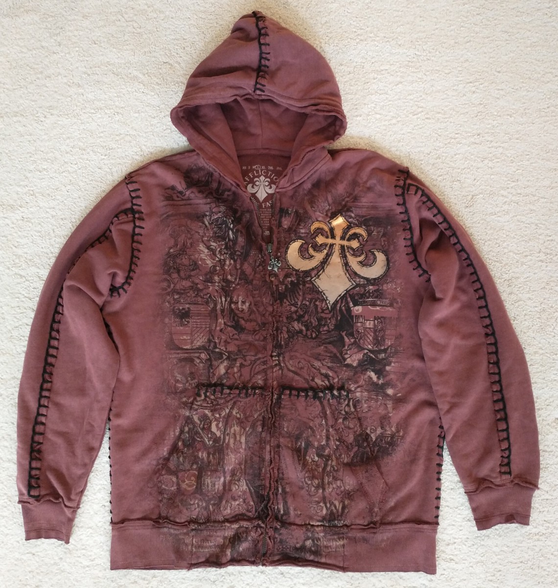 Affliction Hoodie CRACKED XL NWT Sweatshirt Skull Burgundy | eBay