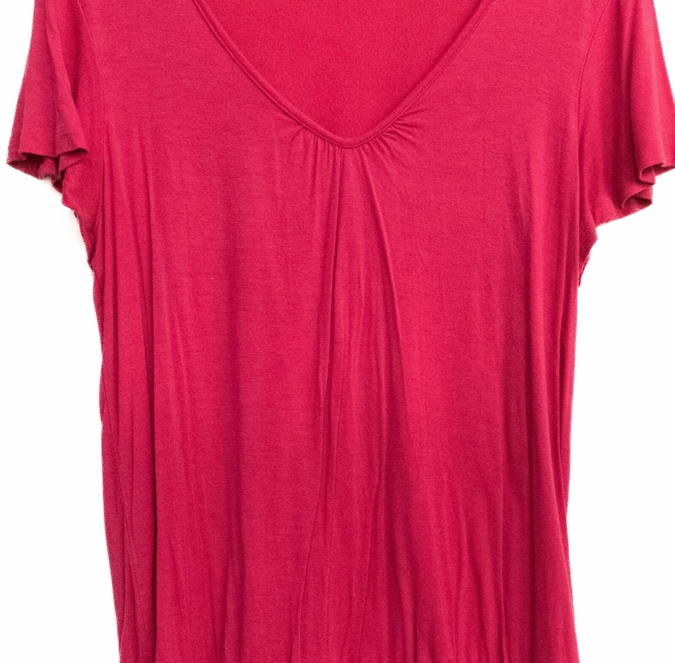 Camiseta de algodón rosa oscuro Daisy Fuentes para mujer manga corta lisa cuello en V L Foto 4 de 4