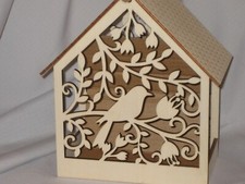NEW Hanging Bird Feeder, Unfinished Wood With Ornate Bird  Vine Cut-outs