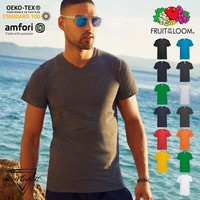 Mens Plain V-Neck T-Shirt Cotton Short Sleeve Top Fruit of the Loom Valueweight