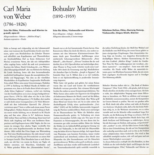 WEBER & MARTINU Trios for Flute Cello & Piano DELIUS NATORP KLODT Christophorus - Picture 2 of 3