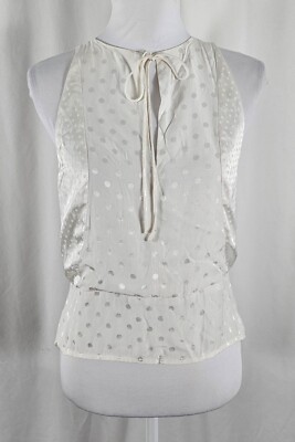 New Express Womens Top Ivory Dots Front Tie Sleeveless Polyester Small