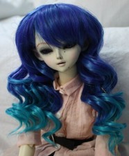 Doll Wig Layered Curly Style Carly - Blue Fade BJD 8-9" and 9-10" Size