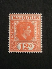 MAURITIUS 1942  GVI 12c SALMON P15X14 FINE MNH SG257a cat £60