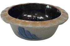 Rowe Pottery Works Miniature Salt Glazed Stoneware Apple Pie Dish Cobalt 1987