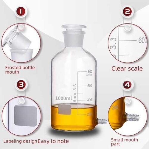 Lab Supply Borosilicate Glass Reagent Bottle 125ml-5000ml with Side Nozzle - Picture 6 of 6