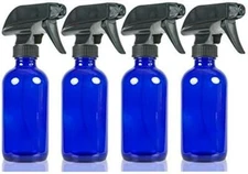 8oz Large Cobalt Blue Boston Glass Bottles with Black Trigger Sprayer (4 PACK)