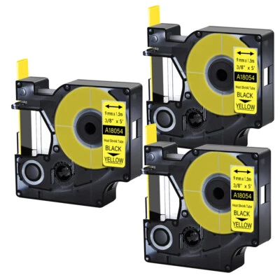 LABELTAPE 3x 9MM IND Schrumpfschlauch Schwarz auf Gelb 18054 für DYMO Rhino 1000