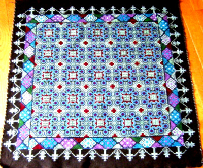 19C Emb/ed cross stitch tapestry textile deco Wall Art Italian thread  mosaic