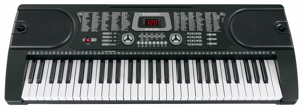 McGrey BK-6100 SET de Clavier incl. support réglable en hauteur et tabouret (61 touches, 100 sons, 100 rythmes, 12 morceaux démo, fonction apprentissage, alimentation, pupitre, banc, trépied