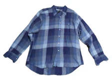 Ike Behar Mens Shirt 100% Linen Button Down Size L Blue Plaid Pocket Made in USA