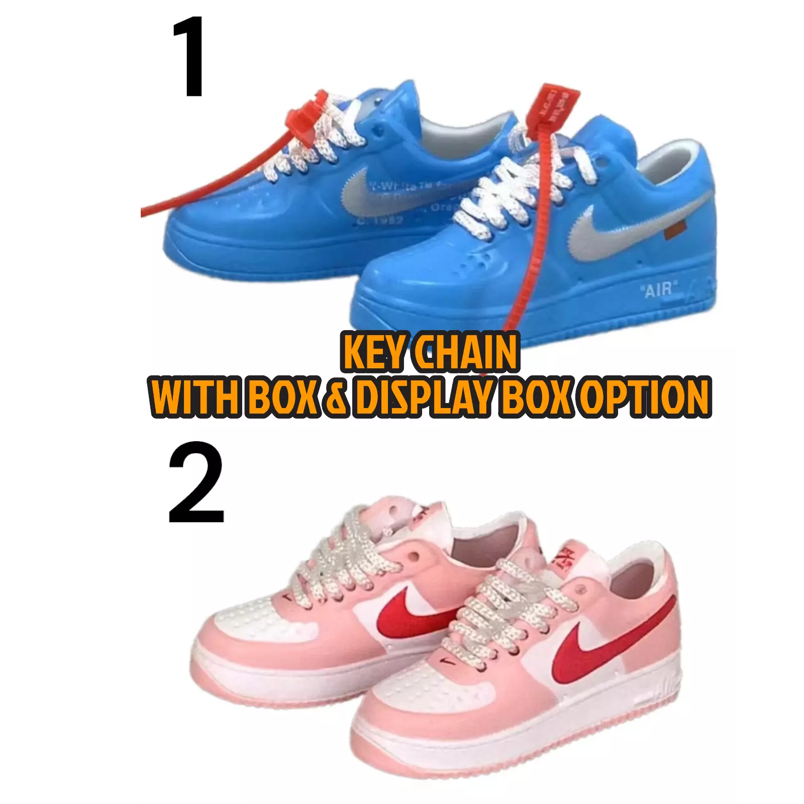 Porte clés Air Force, lacets mobiles et baskets languettes de collection avec boîte