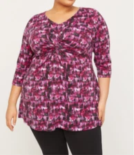 Catherines Plus Multi-Colored ROMANTIC TWIST-KNOT TUNIC Top Blouse 3X 26/28
