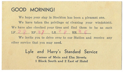Vintage Lyle Harry Standard Oil Service Card Stockton California Tyre Check