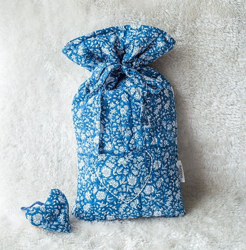 Ashiana Blue Quilted Cotton Cover Hot Water Bottle with Lavender Filled Heart - Picture 2 of 2