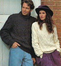 2  LADIES MENS ARAN SWEATER 32 -44" VINTAGE KNITTING PATTERN