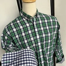 TM Lewin Mens XXL Flip Cuff Shirt Green Plaid St Patricks Day Button Up C9